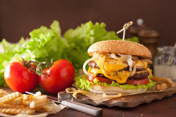 double cheeseburger with tomato onion