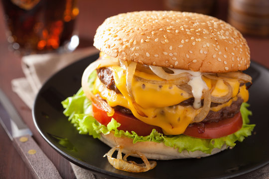 double cheeseburger with tomato and onion