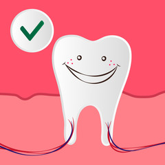 Vector Dental Care Illustration with Healthy and Happy Teeth, a Toothpaste and a Toothbrush