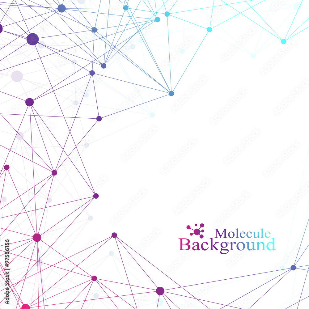 Poster colorful graphic background molecule and communication. connected lines with dots. vector illustrati