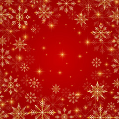 Christmas and New Years red background  with golden snowflakes. Vector illustration