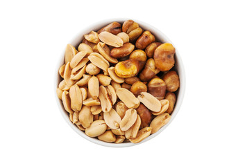 Peanut in a white bowl isolated, Clipping path