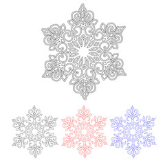Set of four isolated pattern snowflakes in different colors