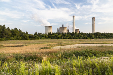 Fototapeta na wymiar Power Station In Green Landscape