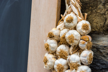 Garlic bunches in a farmers market