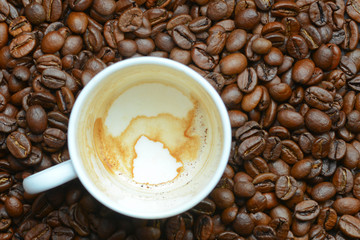 dirty mug from coffee beans