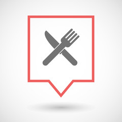 Isolated tooltip line art icon with a knife and a fork