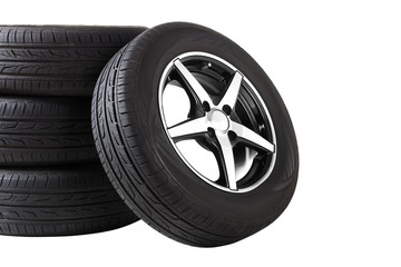Fototapeta premium new tyres isolated on white background