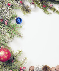 Fototapeta na wymiar Christmas frame with Christmas ornaments and decorations