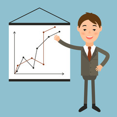 Illustration of a businessman in the style of  flat design makes