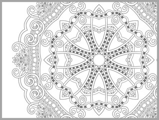 unique coloring book page for adults - flower paisley design