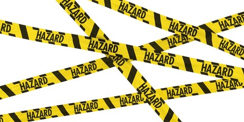 Yellow and Black Striped HAZARD Barrier Tape Background Isolated on White