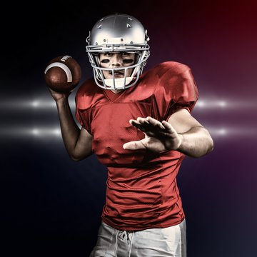 Composite image of sportsman throwing american football 
