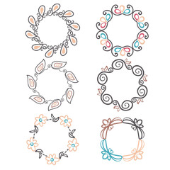 Vector rounded ornaments with floral elements for invitation, an