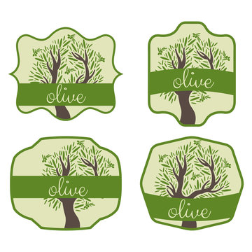 Illustration set of label with olive tree. Vector