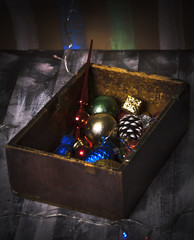 box with New Year old toys