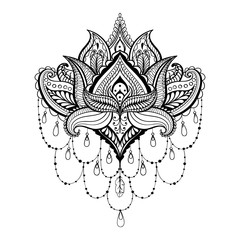 Vector ornamental Lotus, ethnic zentangled henna tattoo, pattern