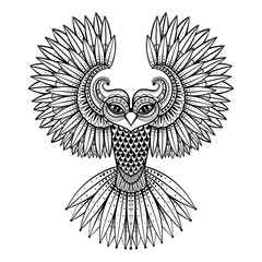 Vector ornamental Owl, ethnic zentangled mascot, amulet, mask of