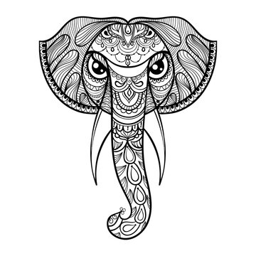 Vector ornamental head of Elephant, ethnic zentangled mascot, am
