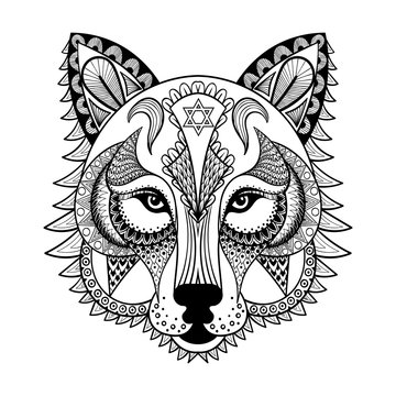 Vector ornamental Wolf, ethnic zentangled mascot, amulet, mask o