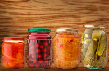 Fototapeta na wymiar Pickled vegetables in jar