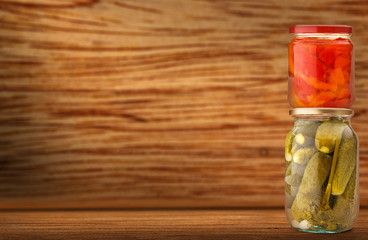 Pickled vegetables in jars