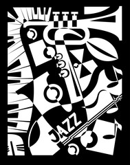 Vector illustration for design banner jazz music festival in retro geometric abstraction style