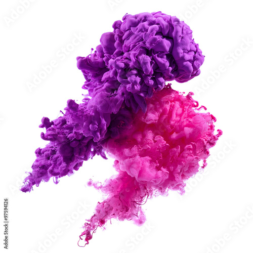 u0026quot purple and pink ink splash clouds in water  isolated on white background u0026quot  stock photo and