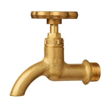 Vintage golden water tap isolated on white