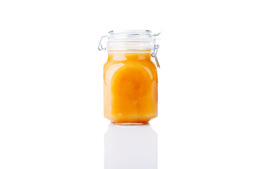 honey jar on white background