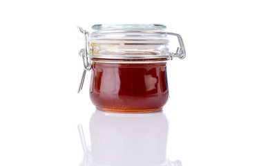 honey jar on white background