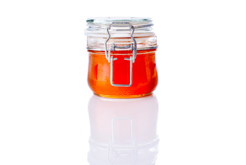 honey jar on white background