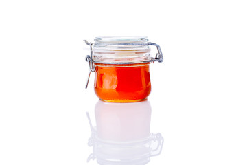 honey jar on white background
