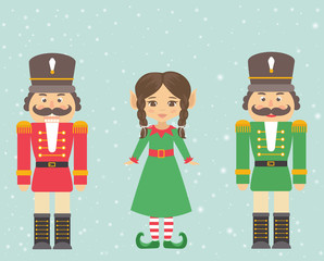 nutcracker red and green and girl elf with braid