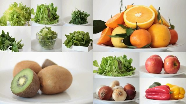 mix of raw organic colored fruits and vegetables