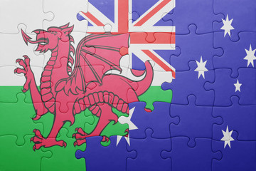 puzzle with the national flag of wales and australia
