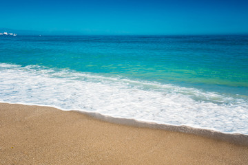 Soft Sea Ocean Waves Wash Over Golden Sand Background