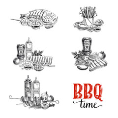 Vector set of barbecue and grill elements. 