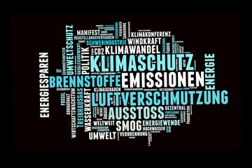 Klimaschutz Wortwolke, schwarz blau