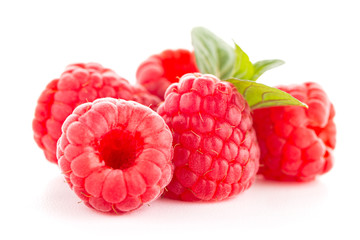 Raspberries with leaves