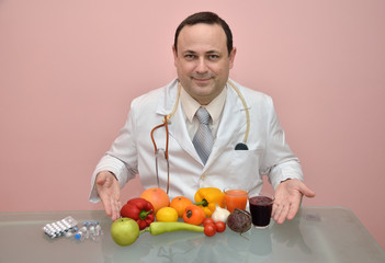 Doctor recommending fresh, colorful, healthy food instead