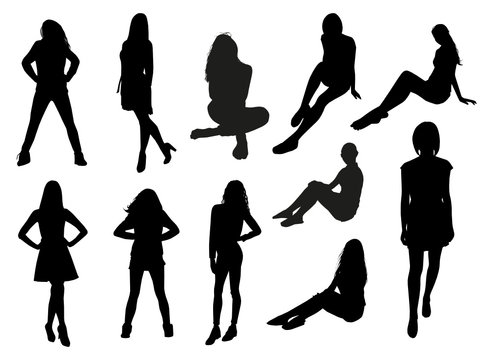 Set of girl silhouettes