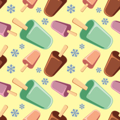 Seamless pattern with ice creams and snowflakes