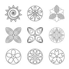 Set of flat liner icon flower. Isolated. Floral icons, logo, stickers, labels, tags. Create imaginary composition gift wrapping paper or floral composition.