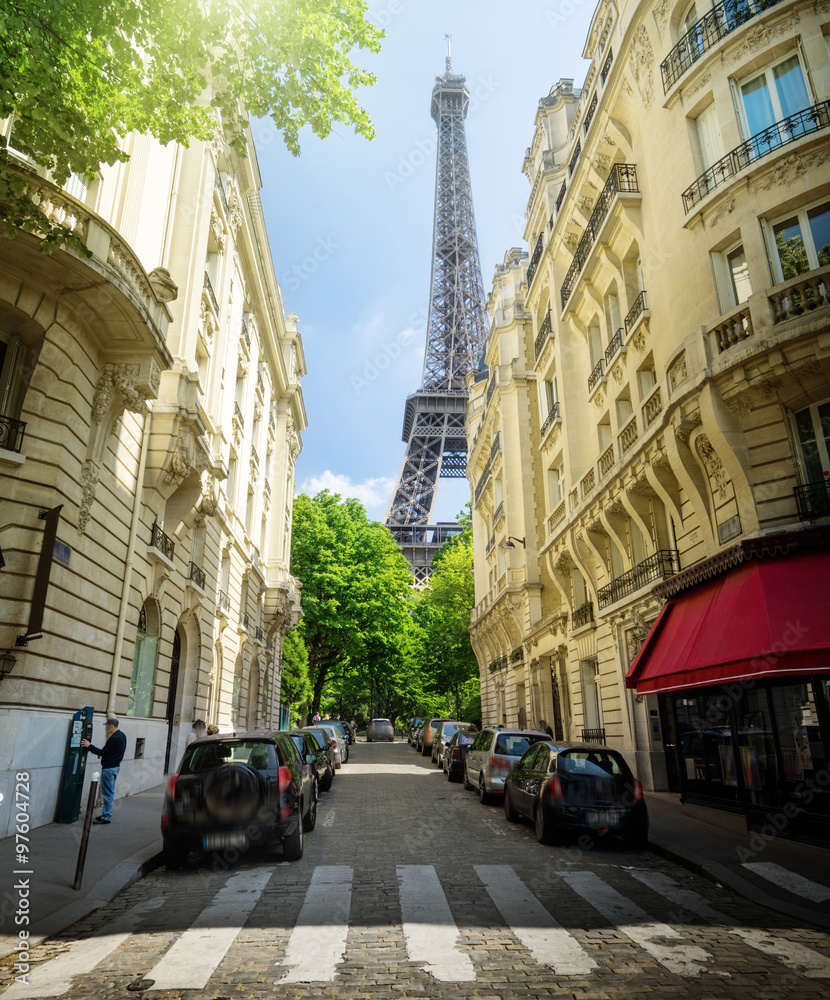 Wall mural building in Paris near Eiffel Tower