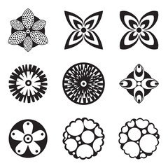 Black and white flower icons.