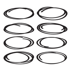 Vector set of black oval circles, black line markers, easy to recolor.