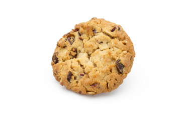 Oatmeal cookies with cranberries on a white background.