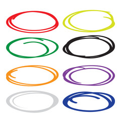 Large collection of various color oval, highlight circle, red pen drawn marks, blue circle shape set.