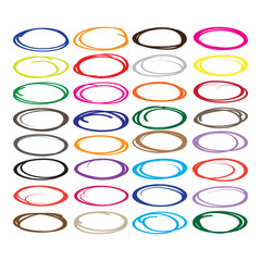 Large collection of various color oval, highlight circle, red pen drawn marks, blue circle shape set.